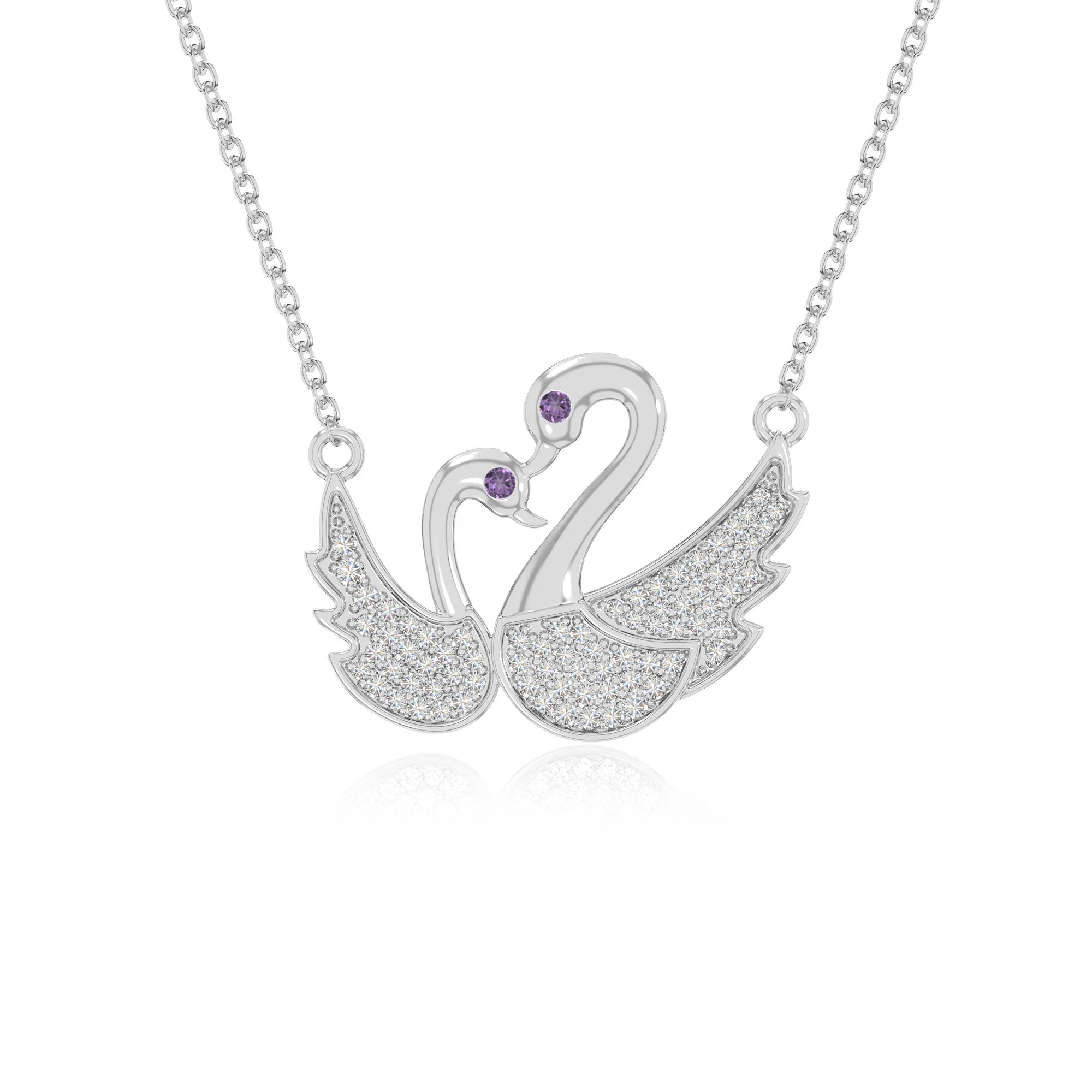 natural amethyst mother child swan necklaces in sterling silver 