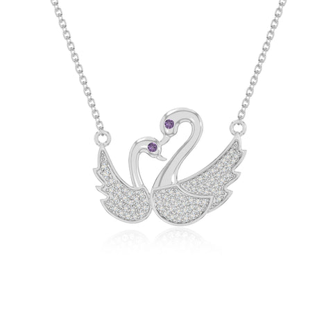 natural amethyst mother child swan necklaces in sterling silver 
