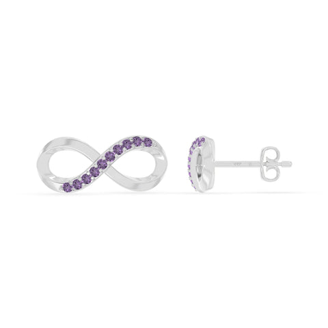 natural amethyst infinity stud earrings in sterling silver 