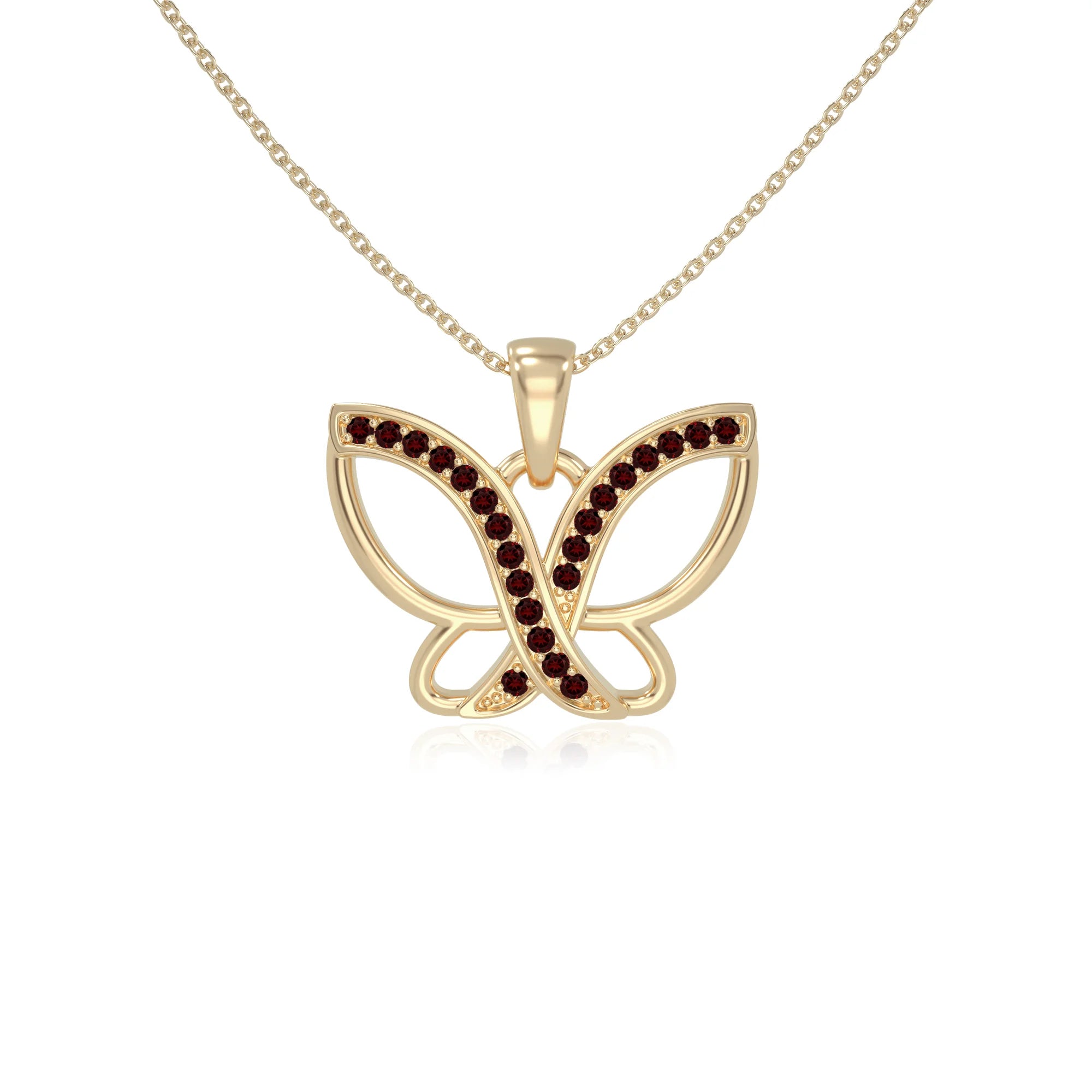 natural garnet butterfly necklaces in yellow gold vermeil 