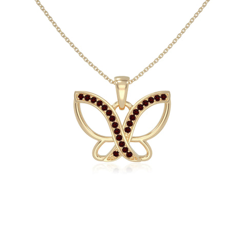 natural garnet butterfly necklaces in yellow gold vermeil 
