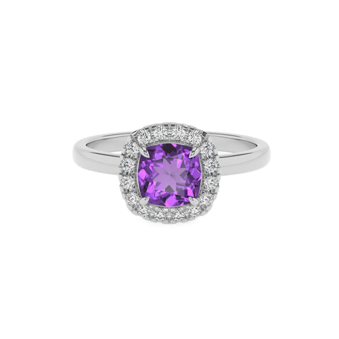 lab grown amethyst cushion halo solitaire engagement ring