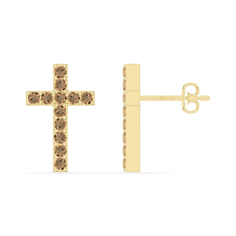 natural citrine cross stud earrings in yellow gold vermeil 