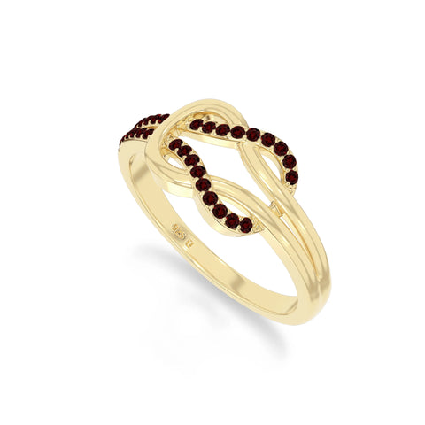 natural garnet infinity knot promise rings in yellow gold vermeil