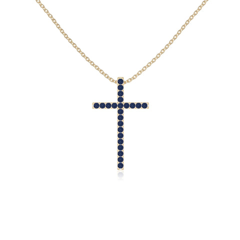 natural blue-sapphire cross necklaces in yellow gold vermeil 