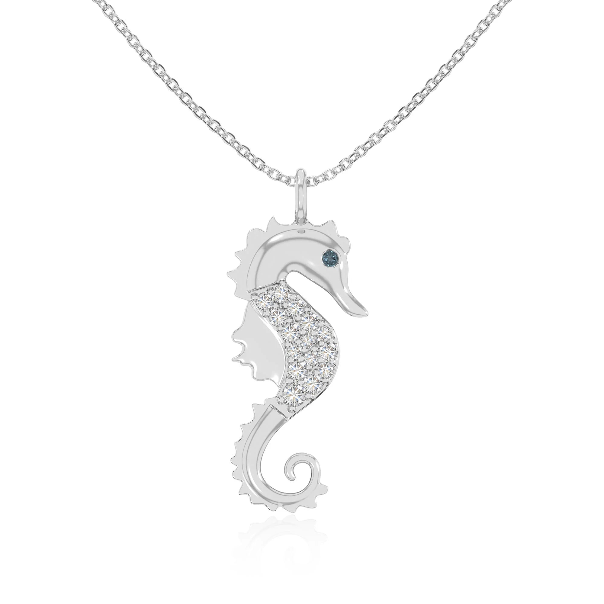natural london-blue-topaz sea horse necklaces in sterling silver 