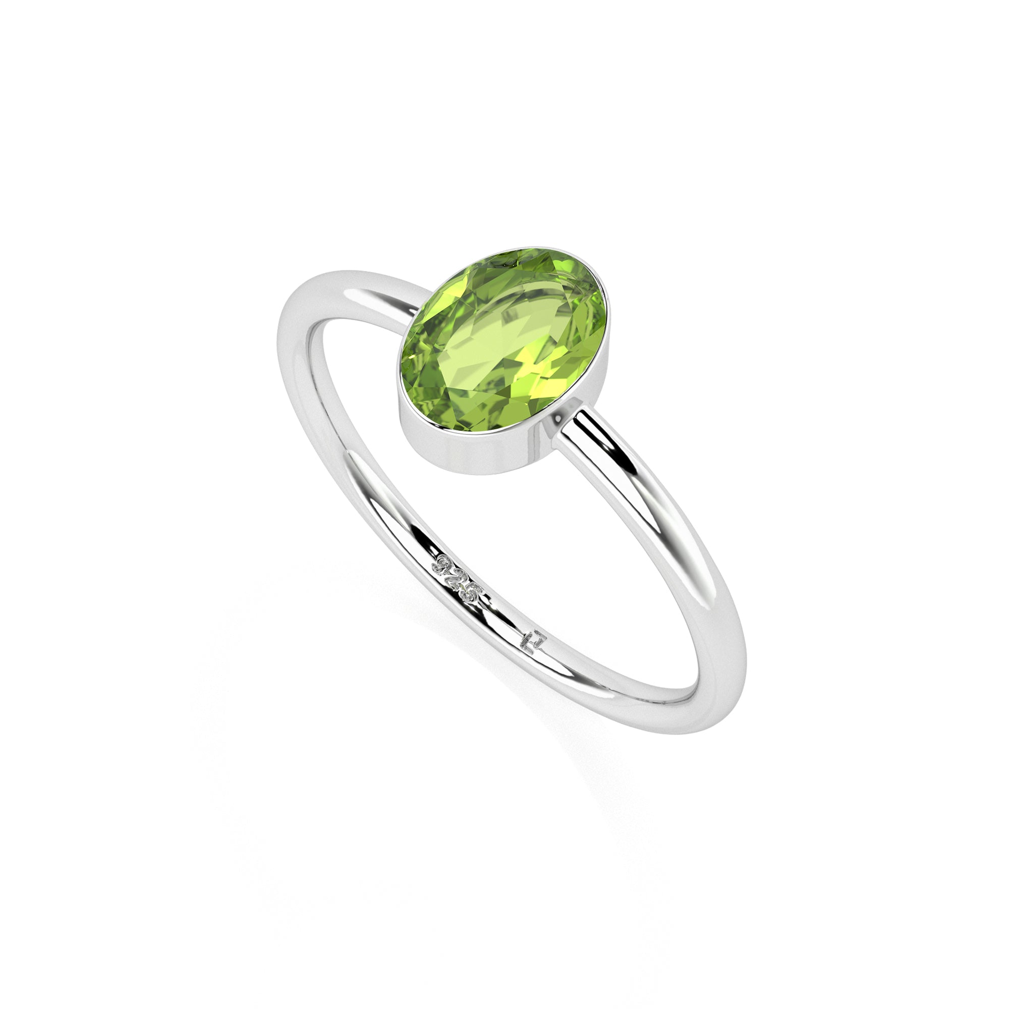 peridot oval cut stackable bezel-set ring