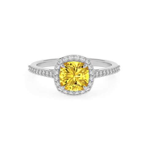 lab-grown yellow-sapphire cushion half eterity halo solitaire engagement ring