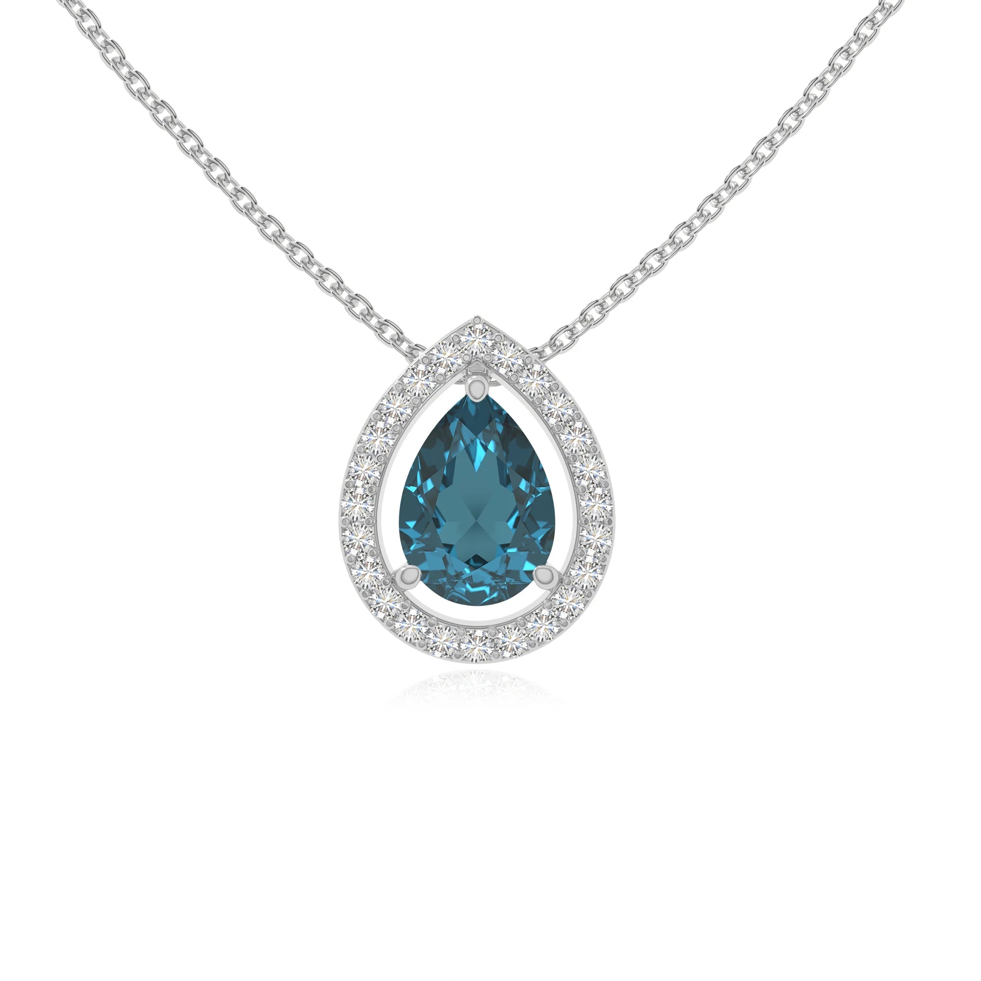 natural london-blue-topaz solitaire halo necklaces in sterling silver 