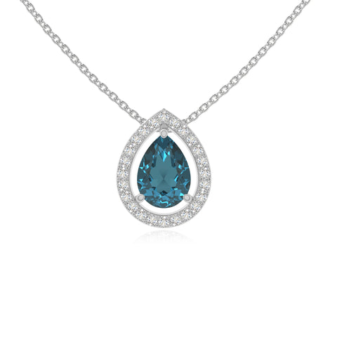 natural london-blue-topaz solitaire halo necklaces in sterling silver 