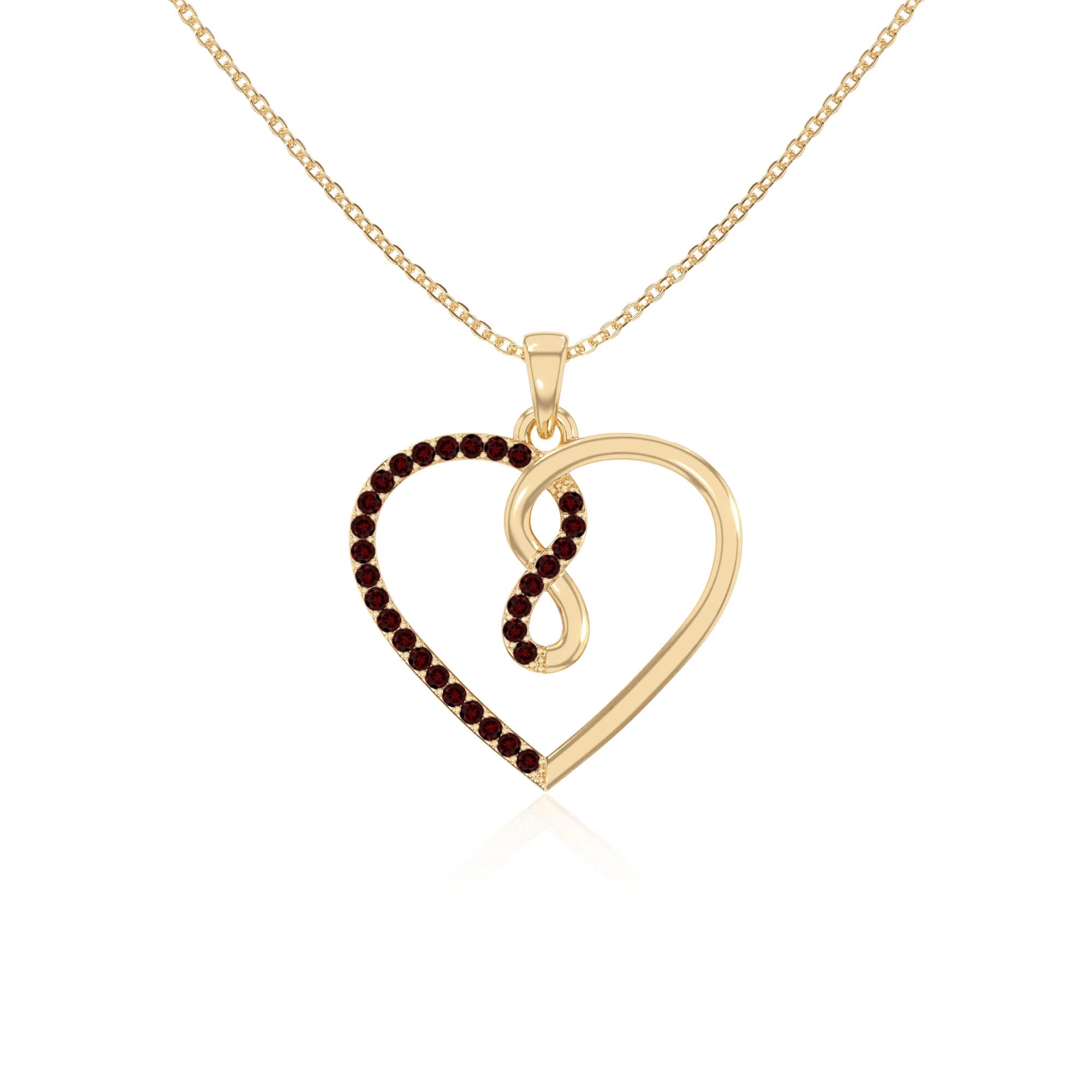 natural garnet infinity heart necklaces in yellow gold vermeil 