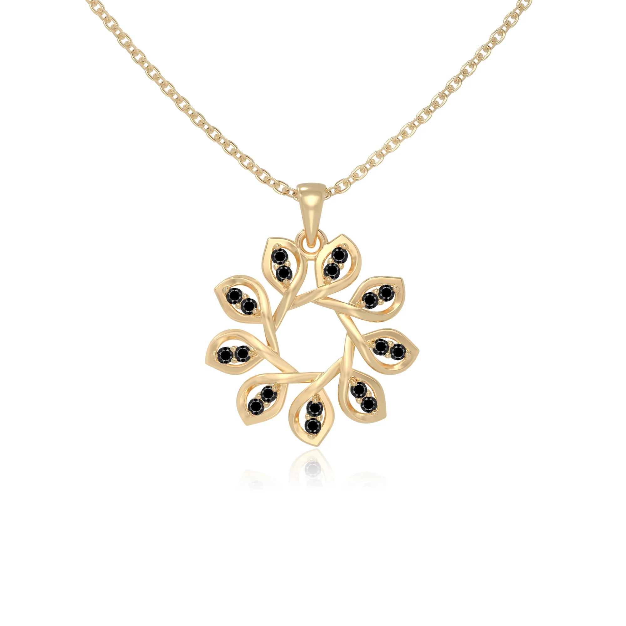 natural black-onyx flower necklaces in yellow gold vermeil 
