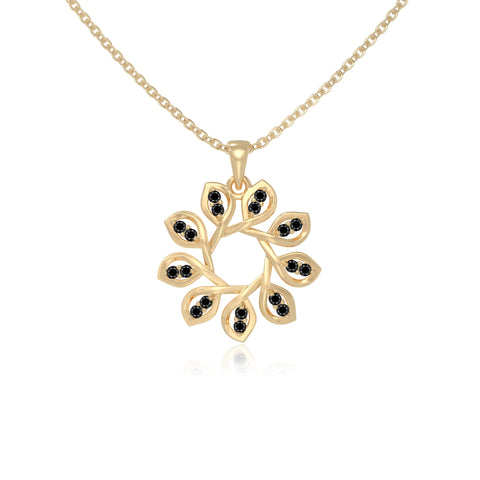 natural black-onyx flower necklaces in yellow gold vermeil 
