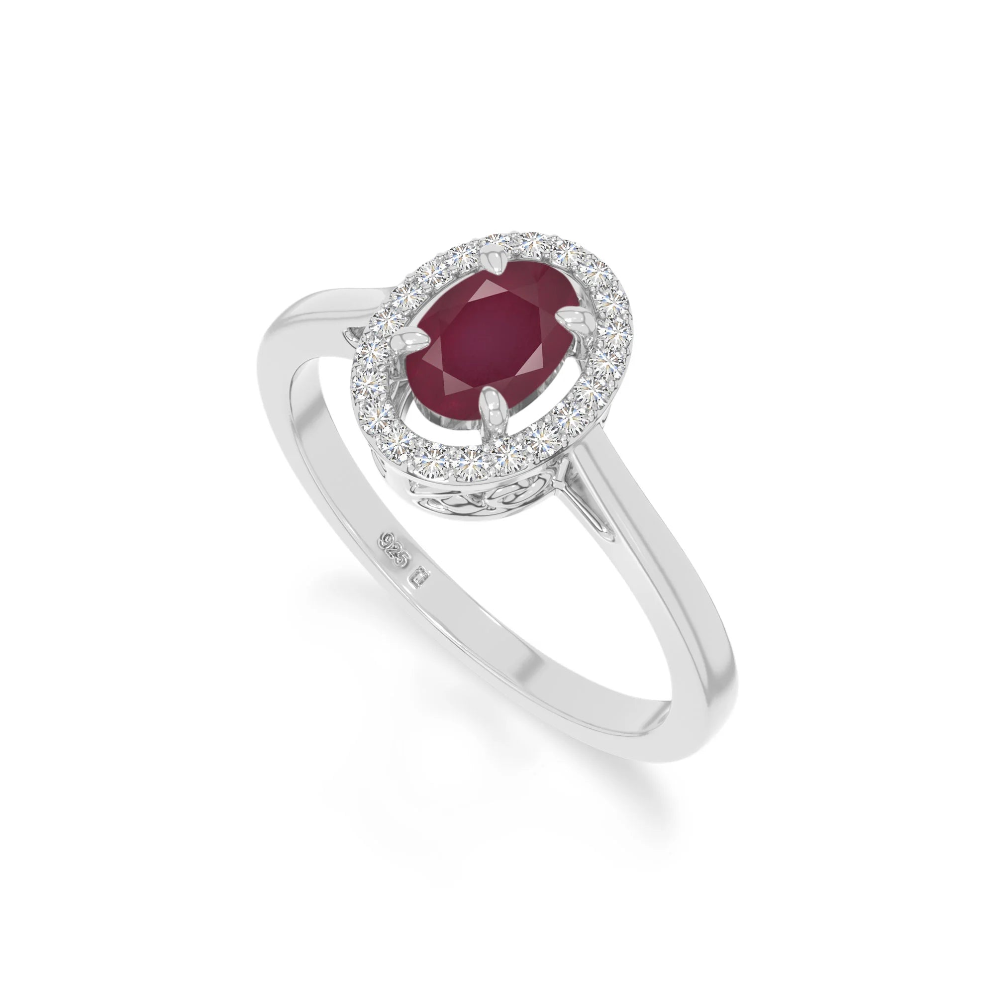 natural ruby solitaire halo engagement rings in sterling silver 