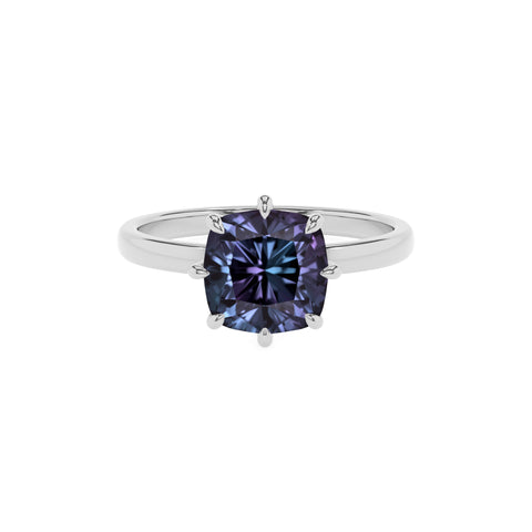 lab grown alexandrite cushion solitaire engagement ring