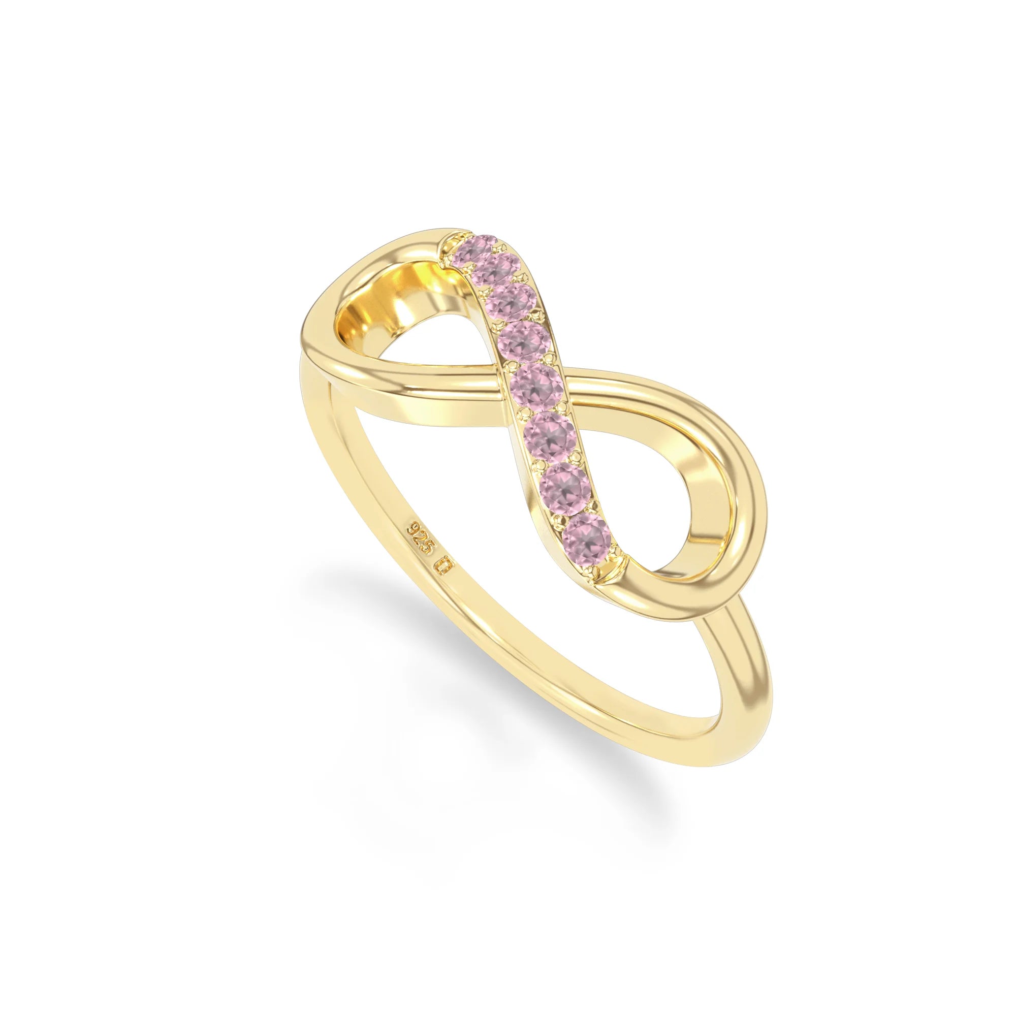 natural pink tourmaline infinity promise rings in yellow gold vermeil