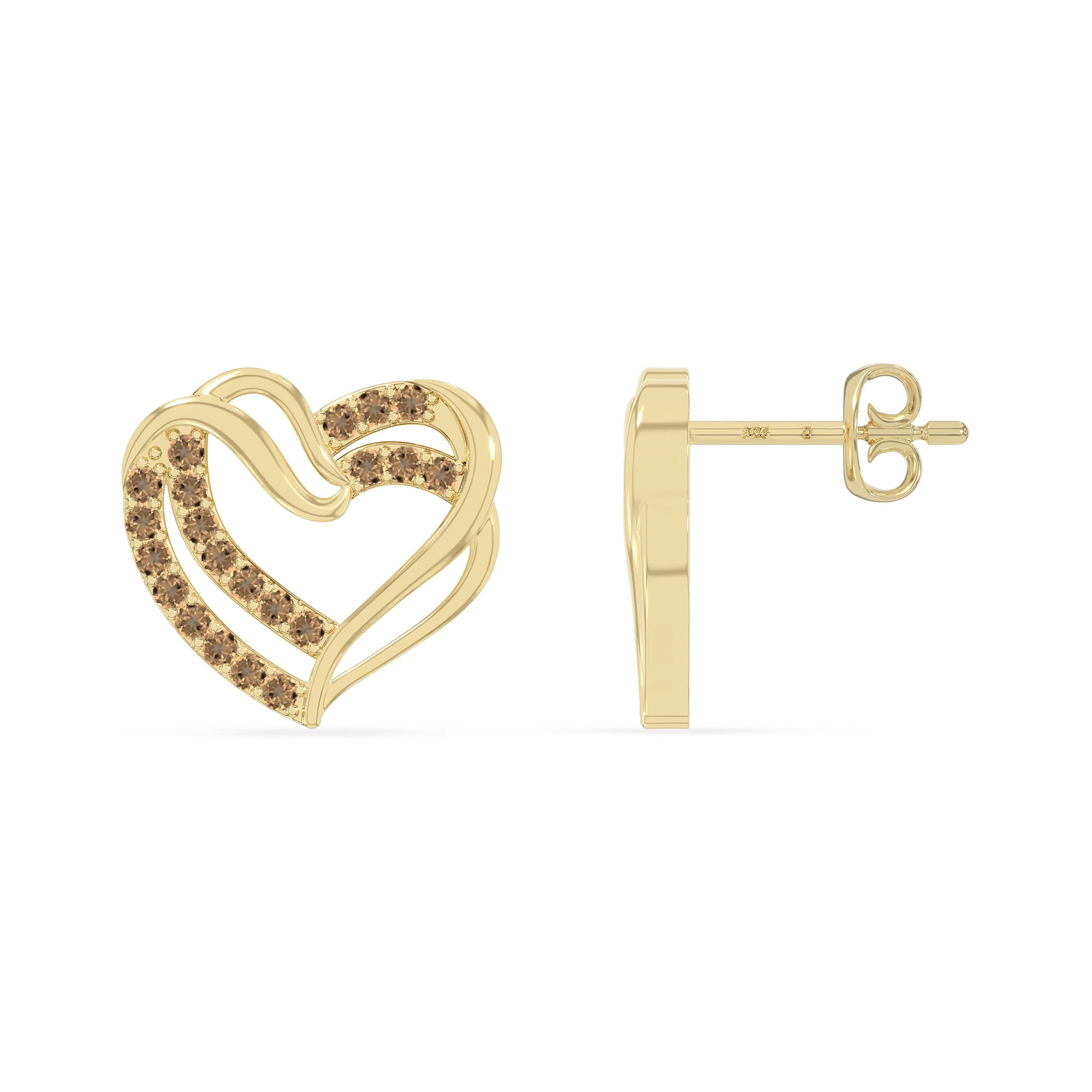 natural citrine heart-in-heart stud earrings in yellow gold vermeil 