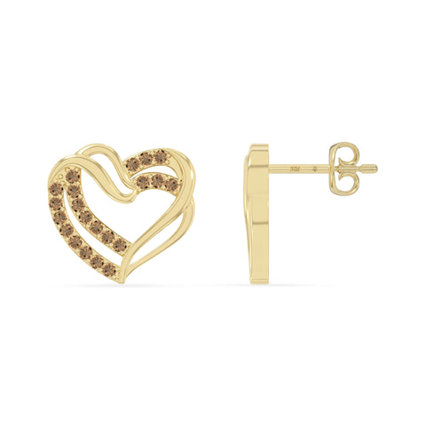 natural citrine heart-in-heart stud earrings in yellow gold vermeil 