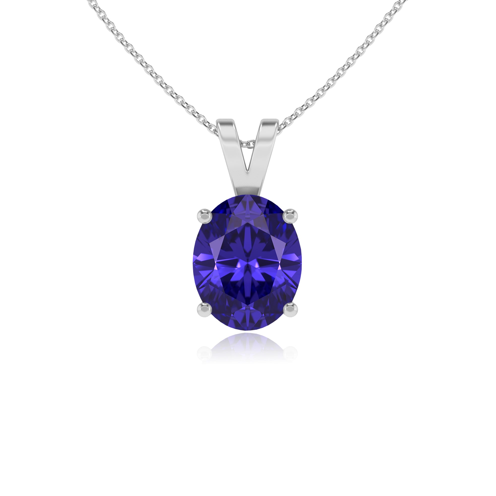 natural tanzanite oval shape solitaire v-bale pendant necklace