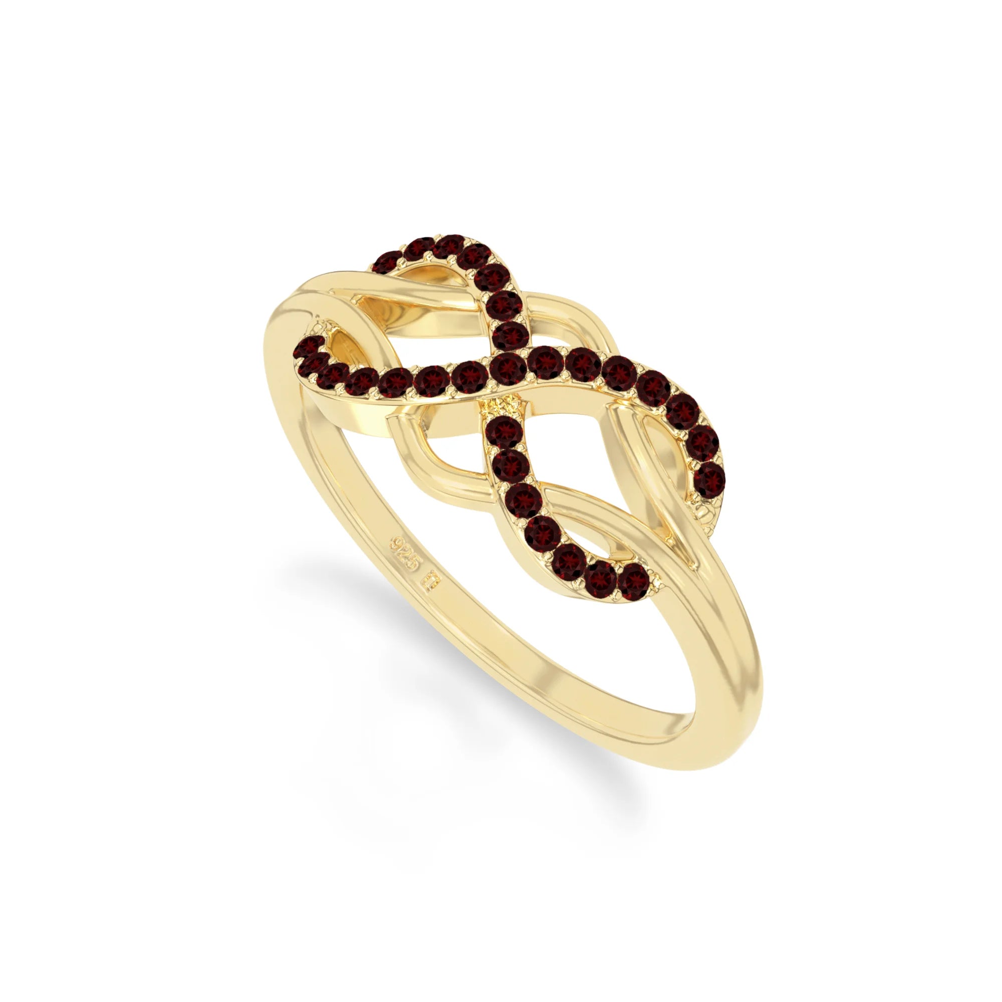 natural garnet infinity promise rings in yellow gold vermeil