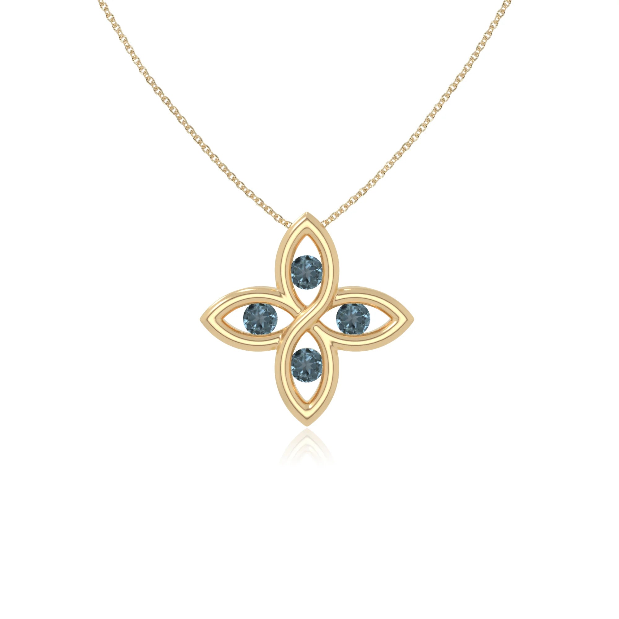 natural london-blue-topaz 4 petal flower necklaces in yellow gold vermeil 
