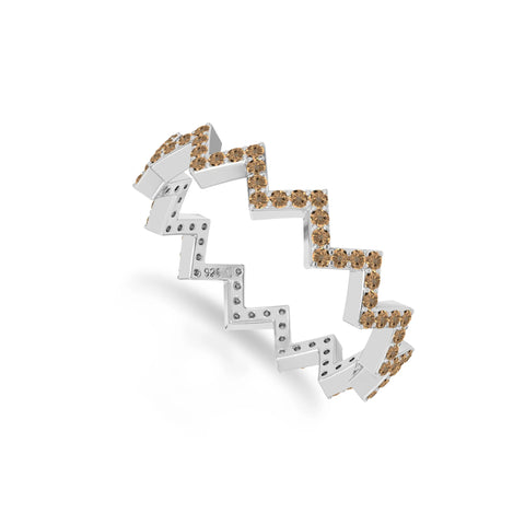 natural citrine zig-zag wedding band rings in sterling silver 