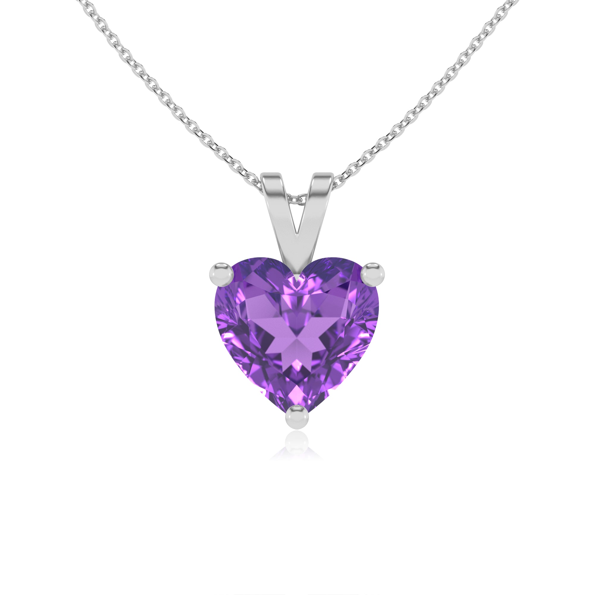 lab grown amethyst heart shape solitaire v-bale pendant necklace