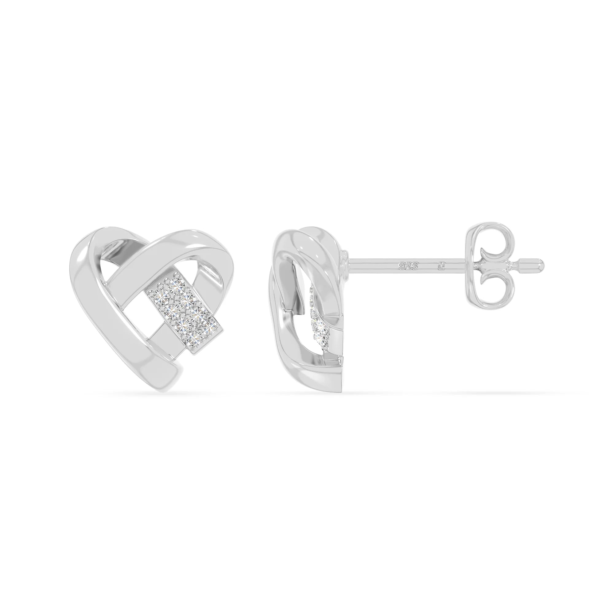 moissanite ribbon-heart stud earrings in sterling silver 
