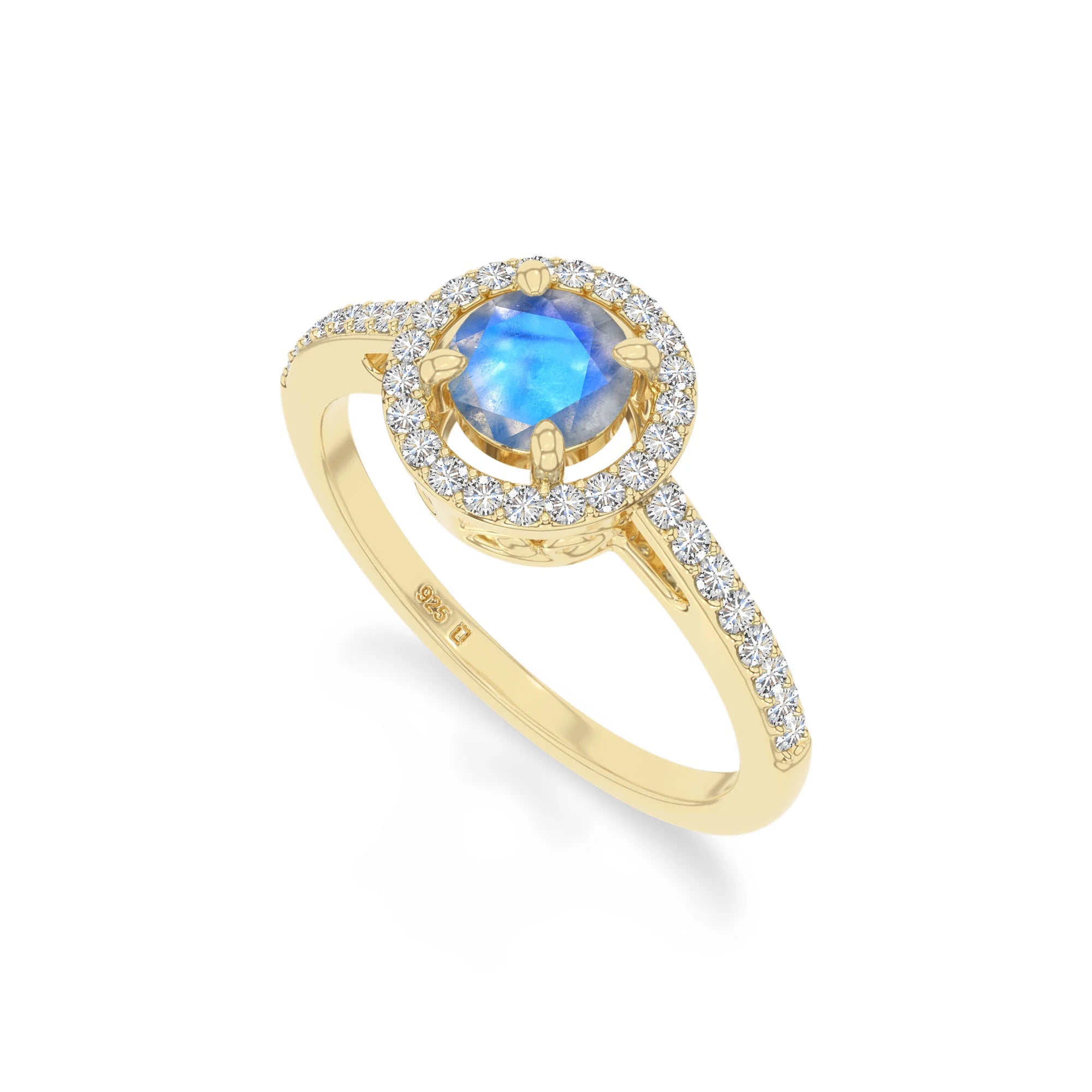 natural labradorite solitaire halo engagement rings in yellow gold vermeil