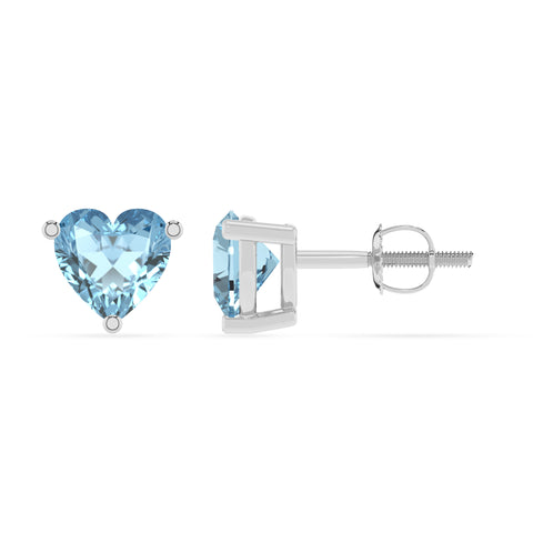 lab grown aquamarine heart stud earrings 