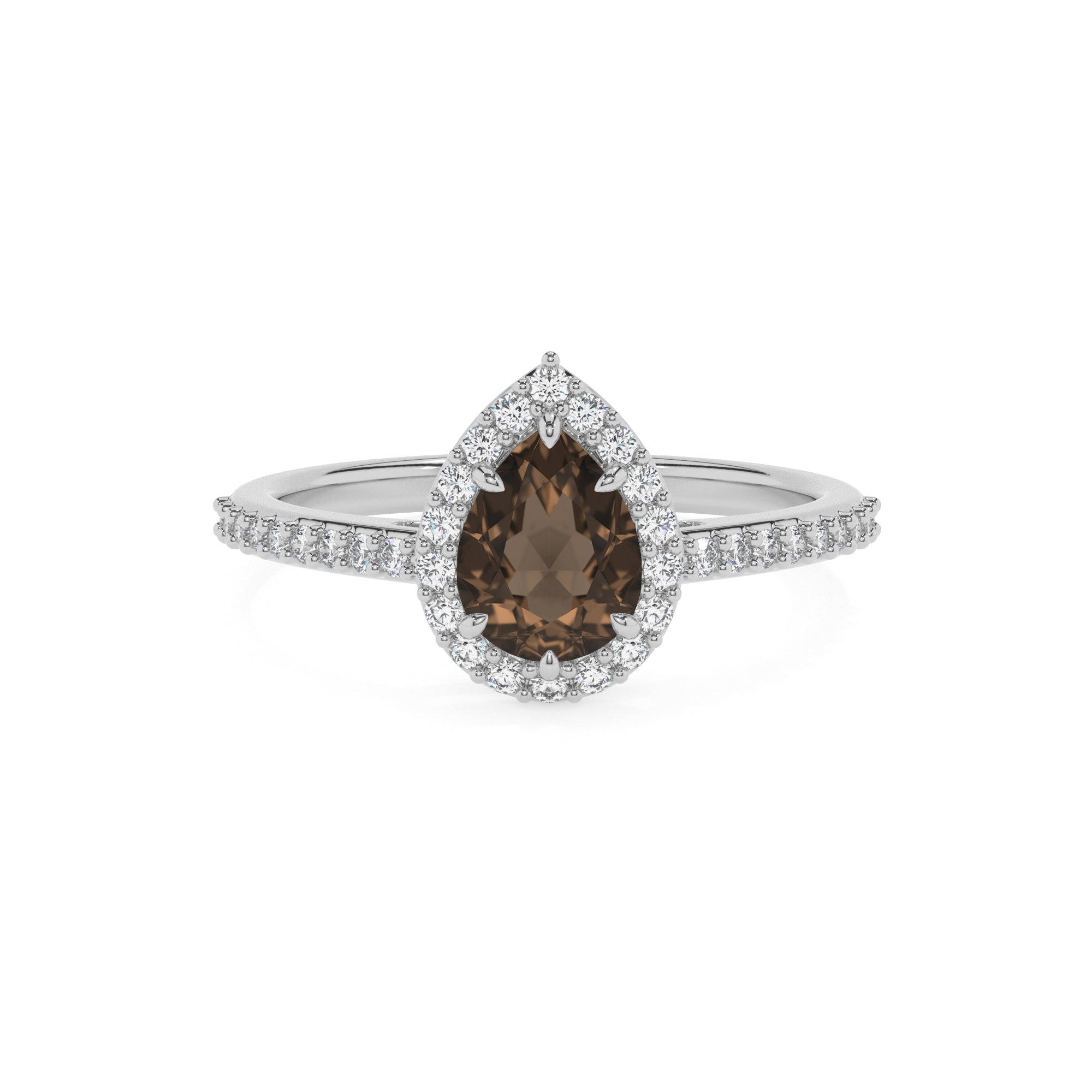 natural smoky-quartz pear half eterity halo solitaire engagement ring