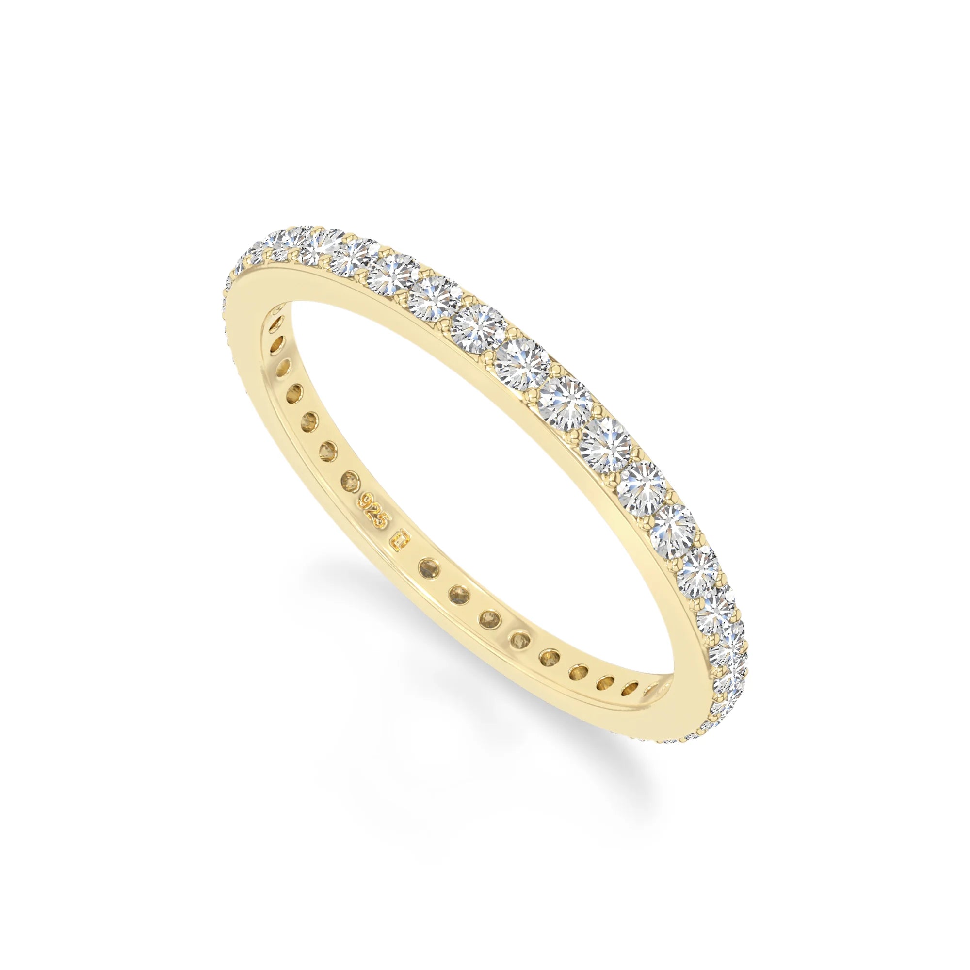 natural moissanite eternity band rings in yellow gold vermeil
