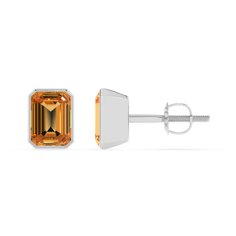 lab grown citrine emerald cut stud earrings 