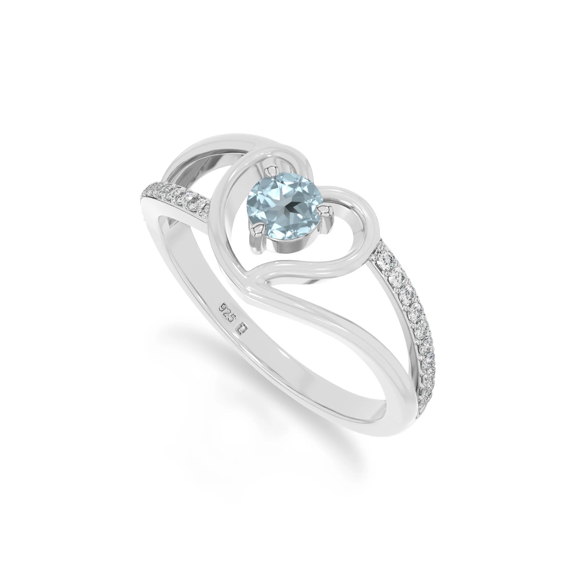 natural aquamarine heart promise rings in sterling silver 