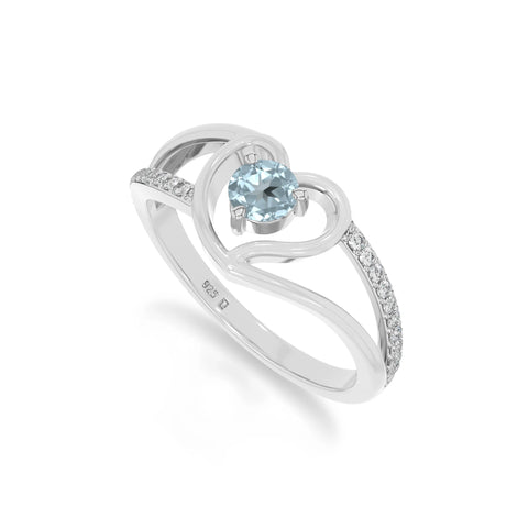 natural aquamarine heart promise rings in sterling silver 