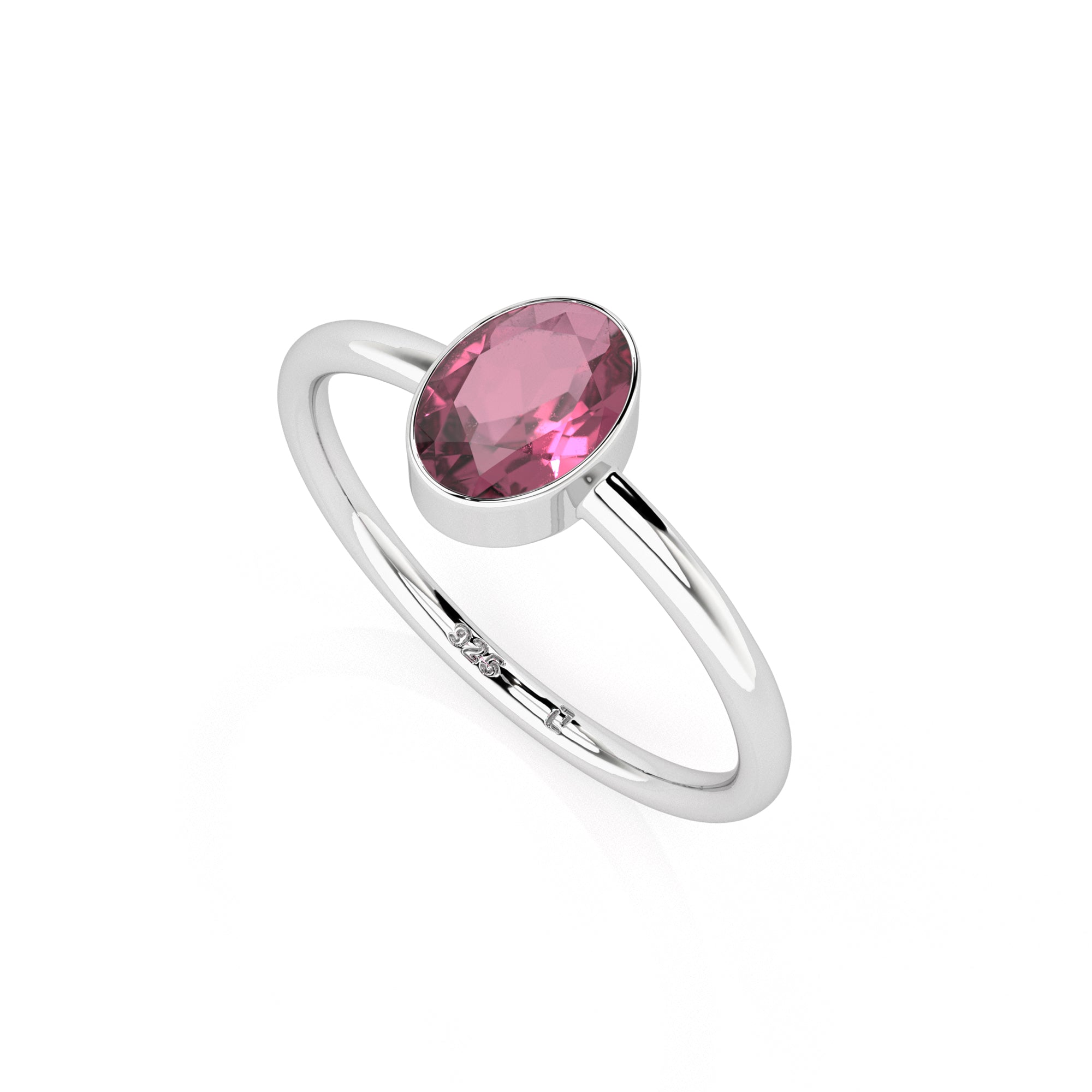 pink tourmaline oval cut stackable bezel-set ring