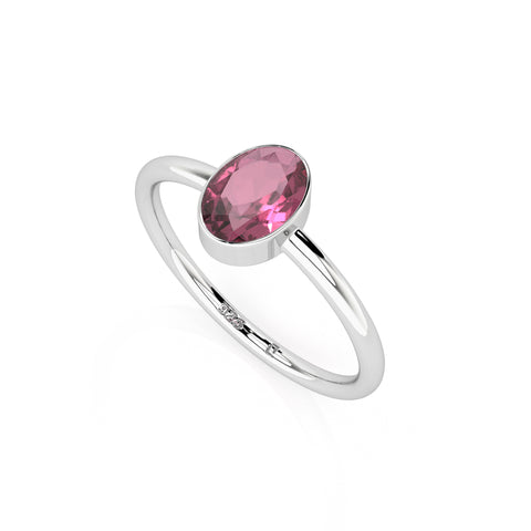 pink tourmaline oval cut stackable bezel-set ring