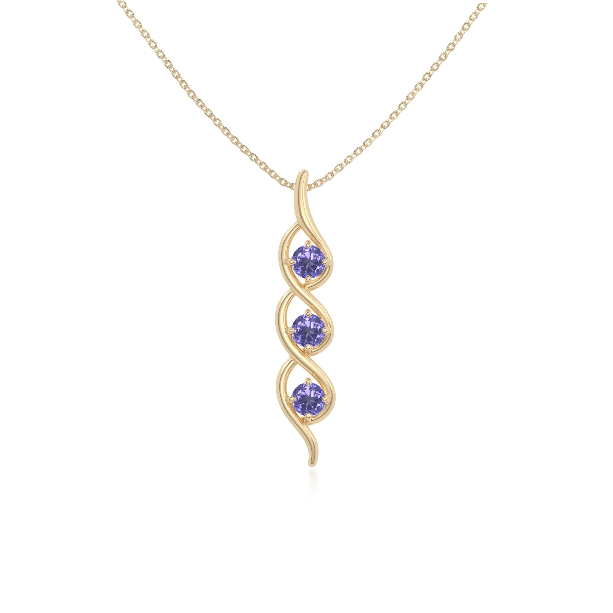 natural tanzanite 3 stone helix necklaces in yellow gold vermeil 