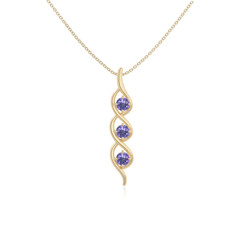 natural tanzanite 3 stone helix necklaces in yellow gold vermeil 