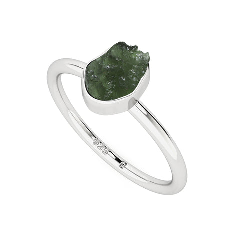 moldavite rough shape stackable bezel-set ring