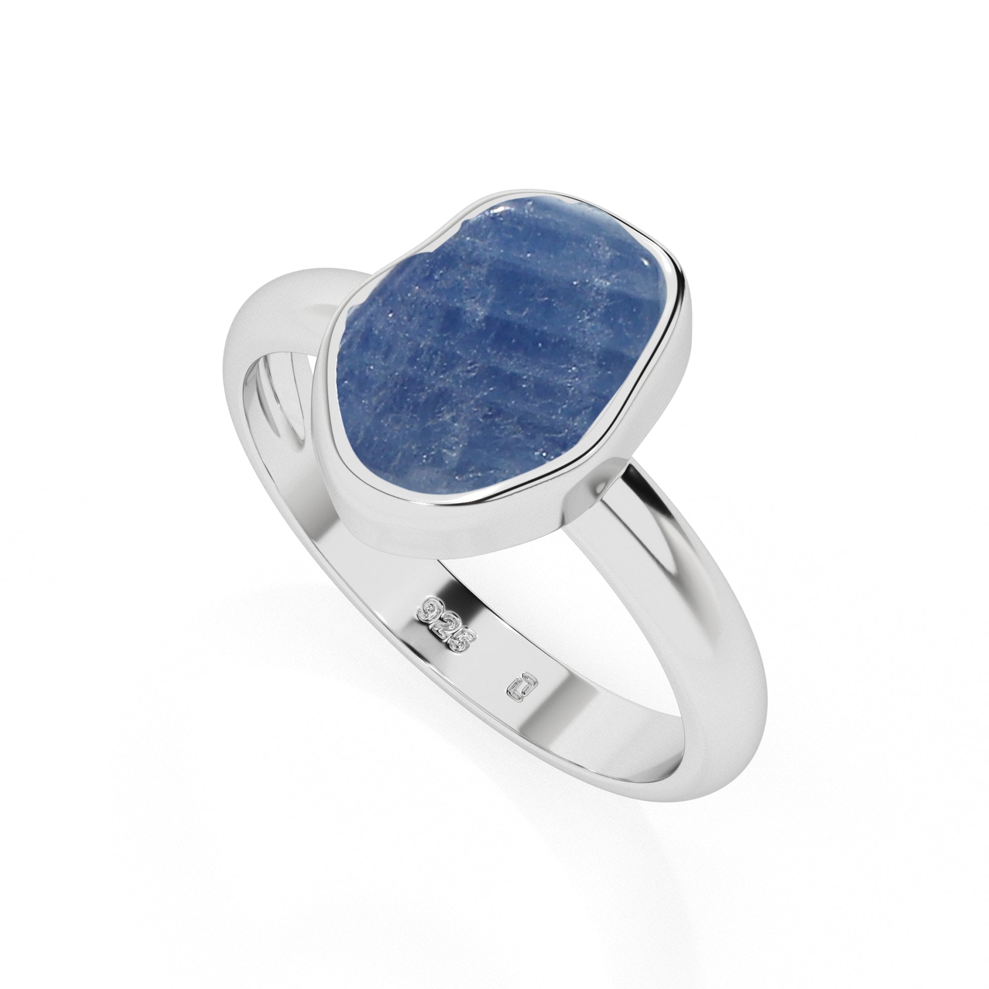 blue-sapphire rough shape stackable bezel-set ring