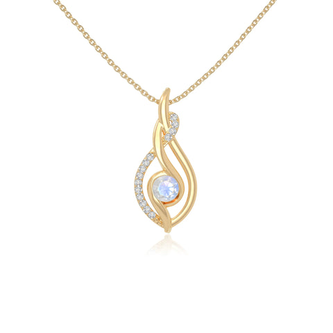 rainbow moonstone twisted infinty knot necklaces in yellow gold vermeil 