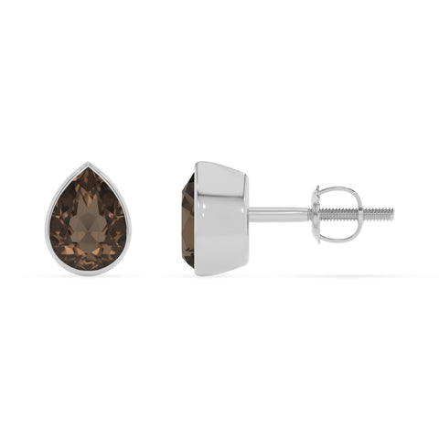 natural smoky quartz pear stud earrings 