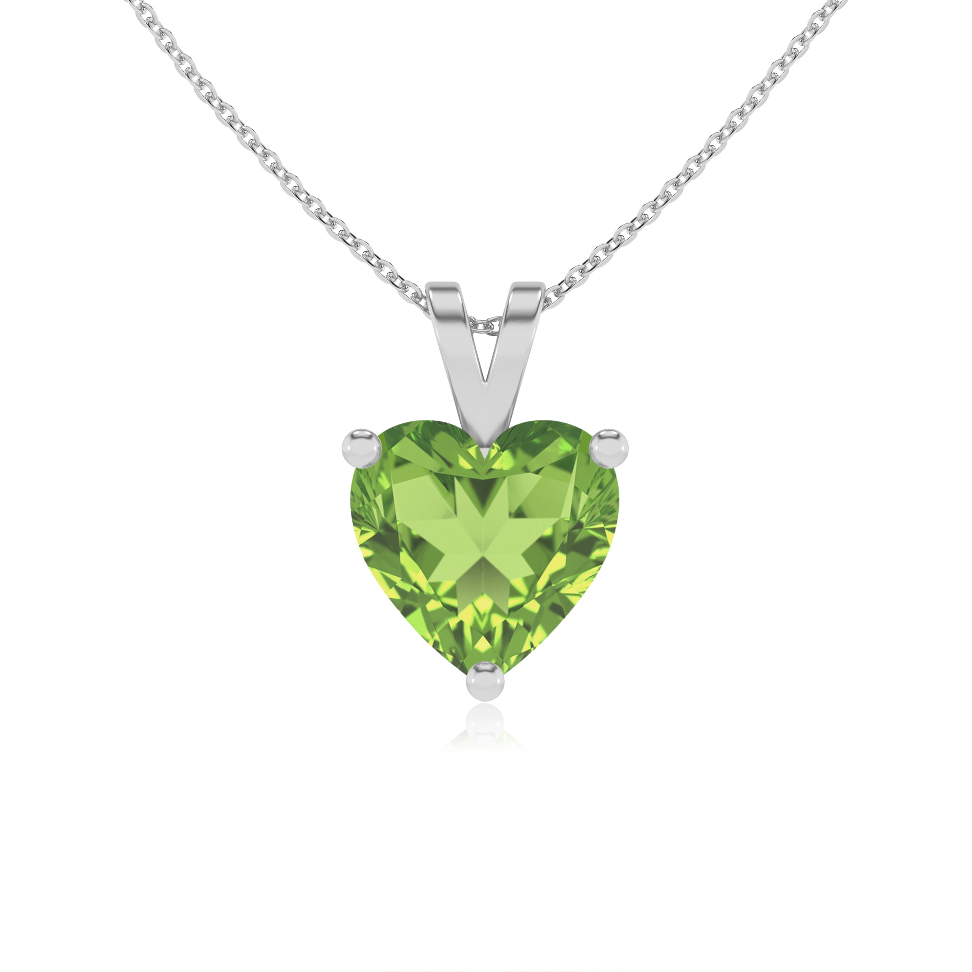 lab grown peridot heart shape solitaire v-bale pendant necklace