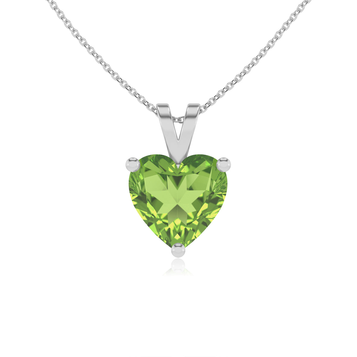 lab grown peridot heart shape solitaire v-bale pendant necklace