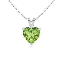 lab grown peridot heart shape solitaire v-bale pendant necklace