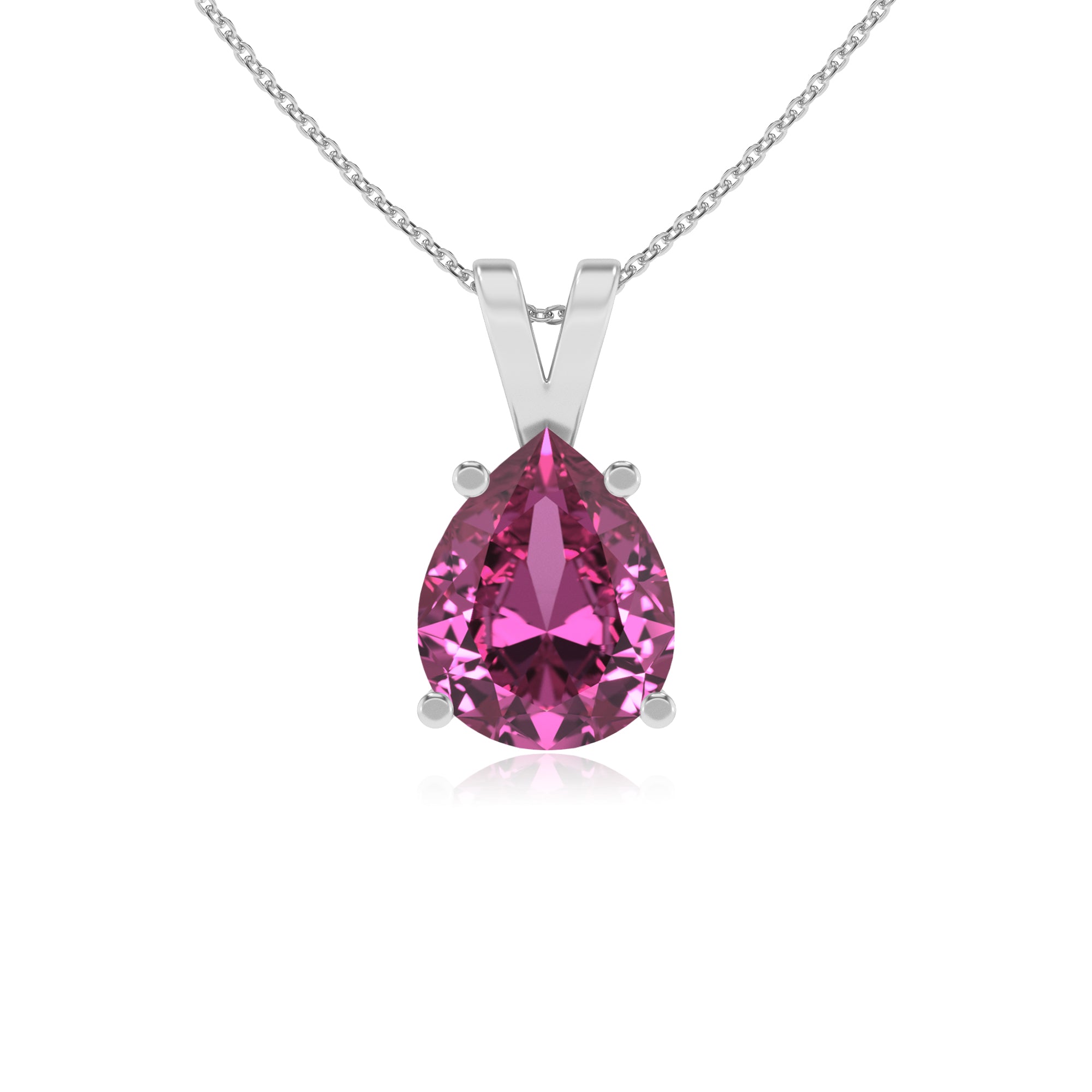 lab grown pink sapphire pear shape solitaire v-bale pendant necklace