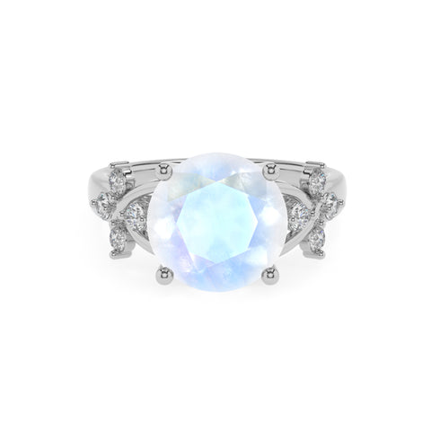 natural rainbow-moonstone round criss cross solitaire engagement ring