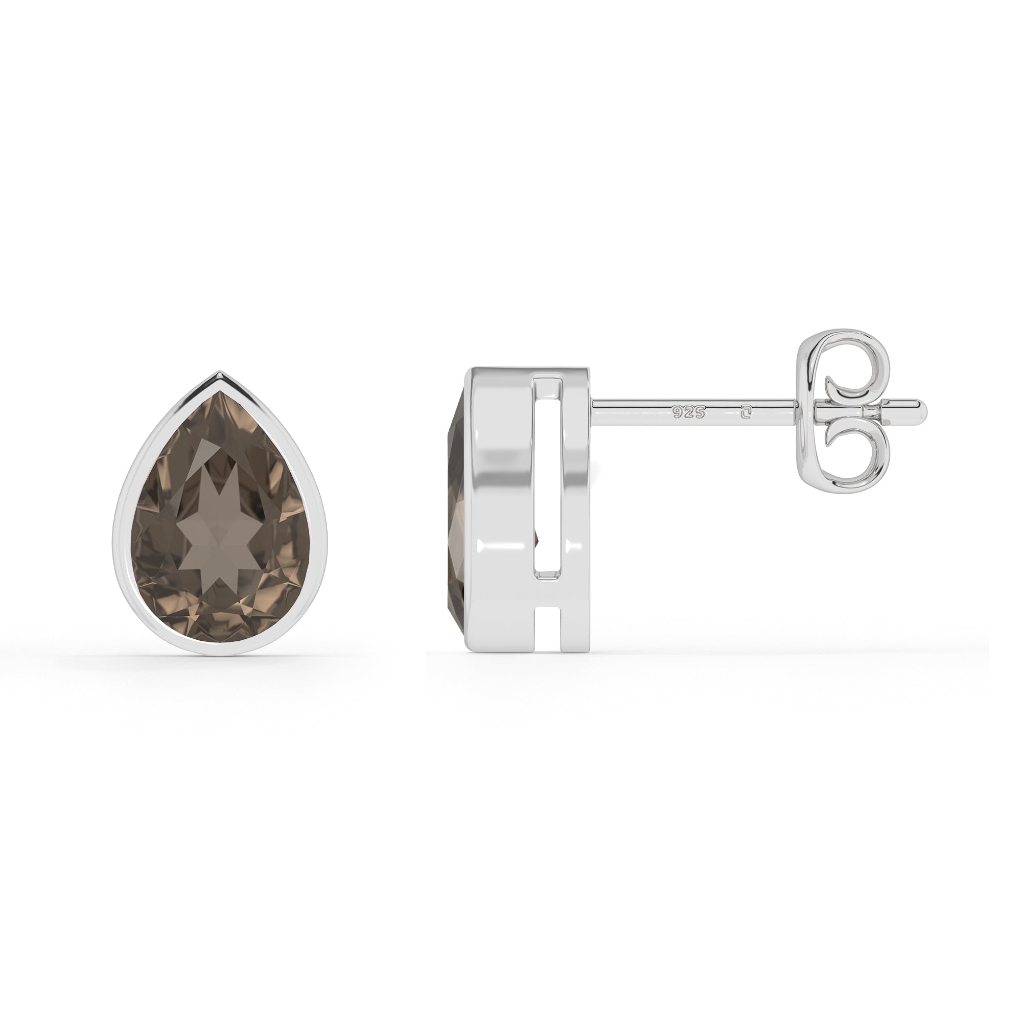 natural smoky quartz pear shape stud earrings