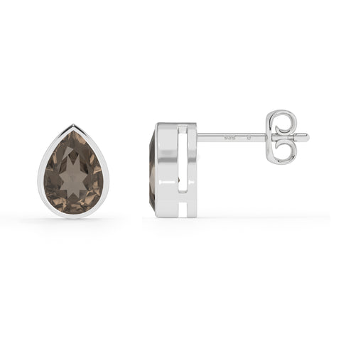 natural smoky quartz pear shape stud earrings